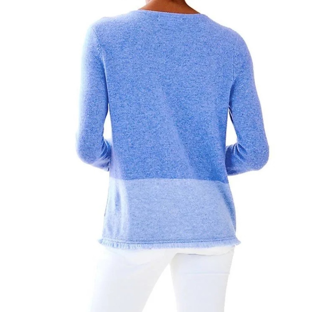 Lilly Pulitzer Rica Cashmere Blue Block Fringe Sweater - Picture 2 of 9
